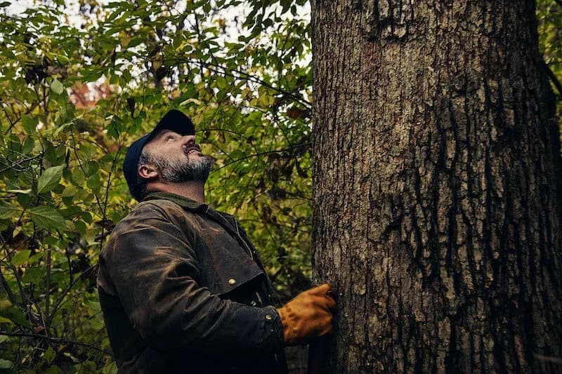 David Stine among the trees on his family land