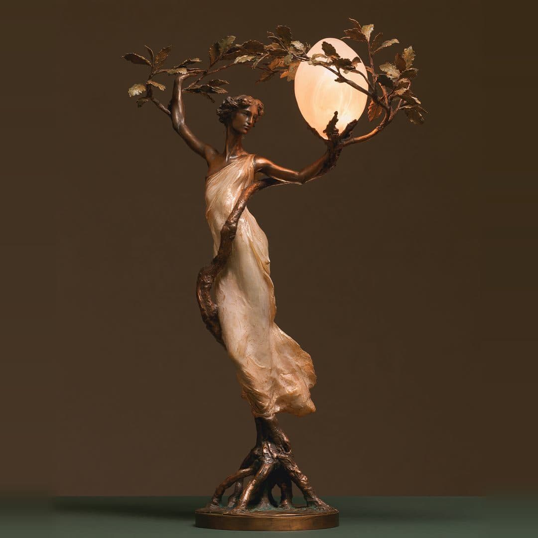 The Daphne Lamp: Lost-wax cast silicon-bronze table lamp · 24" H × 14" W
