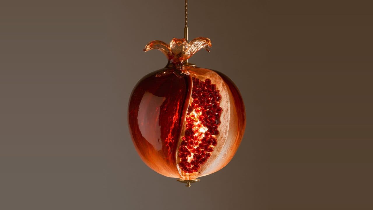 The Pomegranate: Free-blown Venetian glass pendant · 16" D